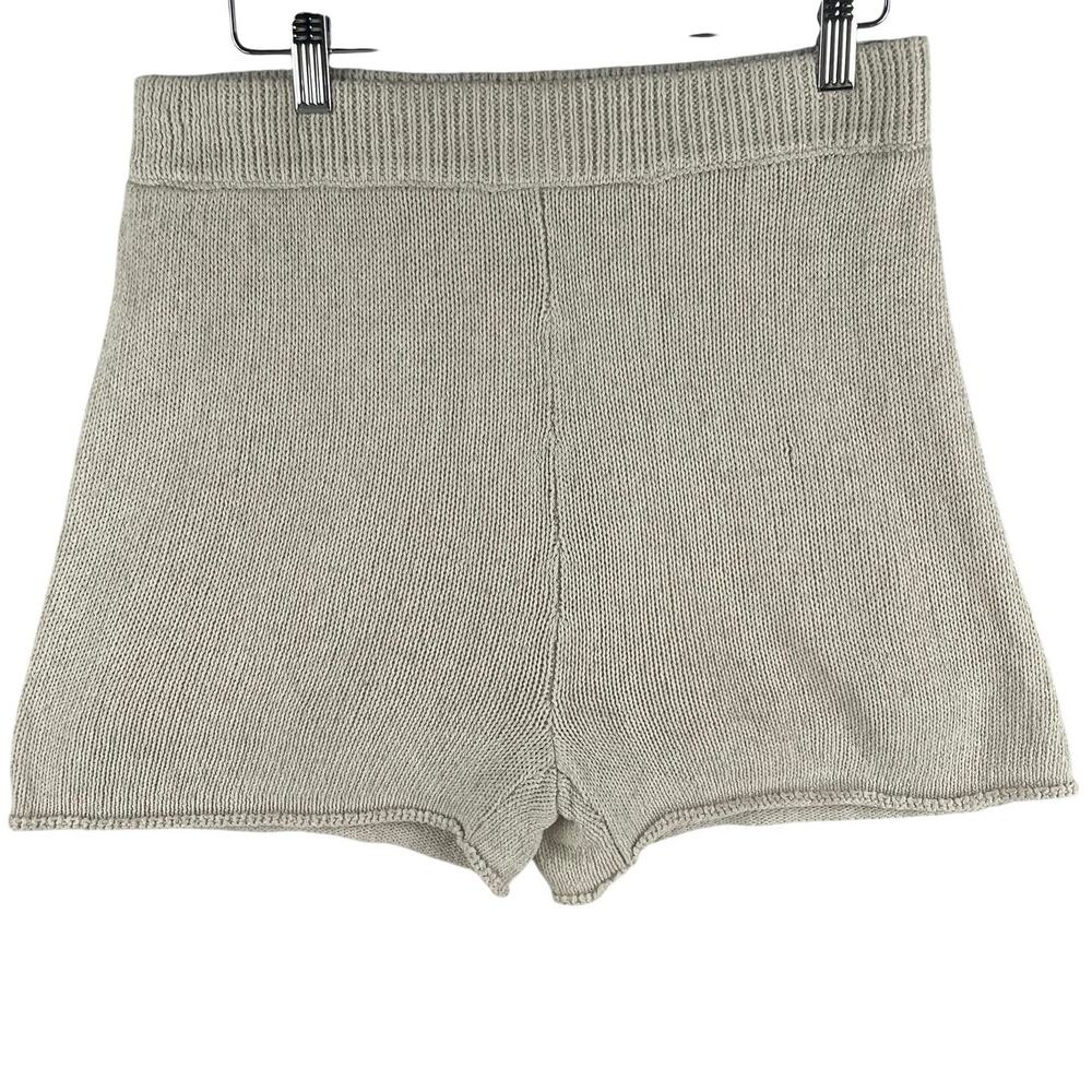 Mod Ref Womens Knit Shorts L Cream High Waist Pull On Linen Blend Sweater Knit